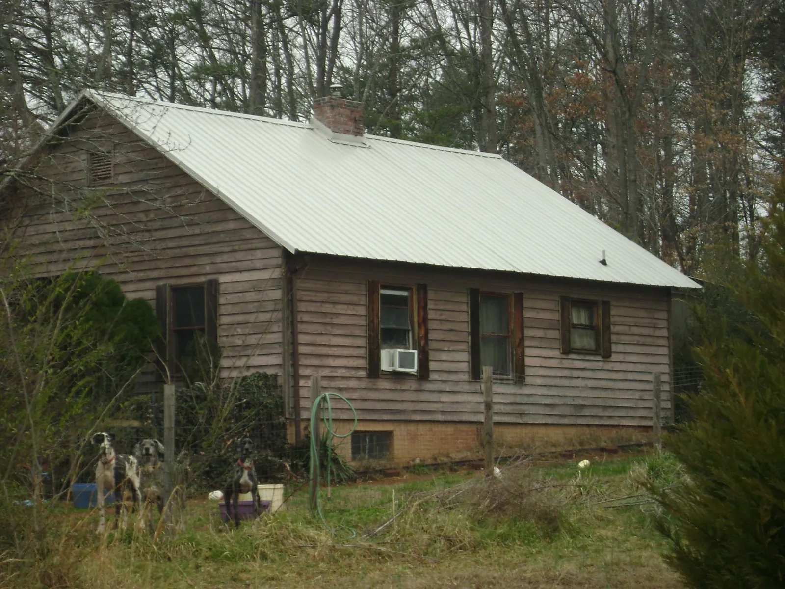 White metal roof on an old wood sided farmhouse, from a Metal Roof Installation job in Roans Prairie